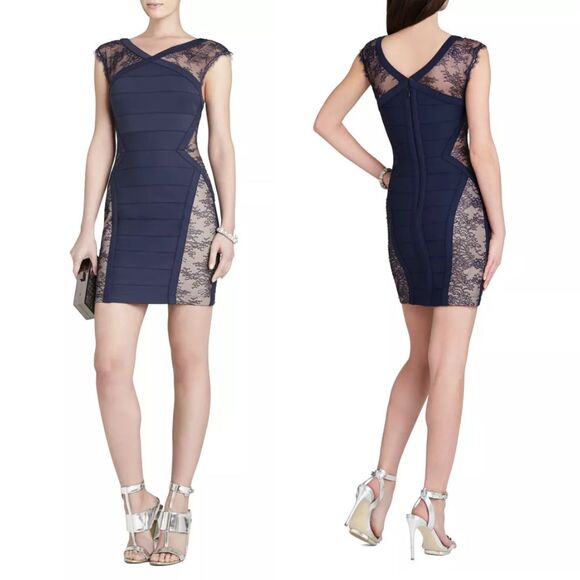 BCBGMAXAZRIA Jess Lace Mini Bodycon Dress Size 8 - Picture 1 of 8